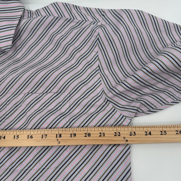 Bachrach Shirt Men Large Pink Multicolor Stripes Long Sleeve Button Up Office - Picture 9 of 11